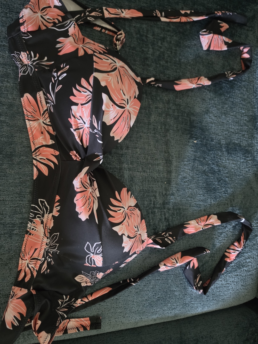 XL Bikini Top- Black with Pink Floral